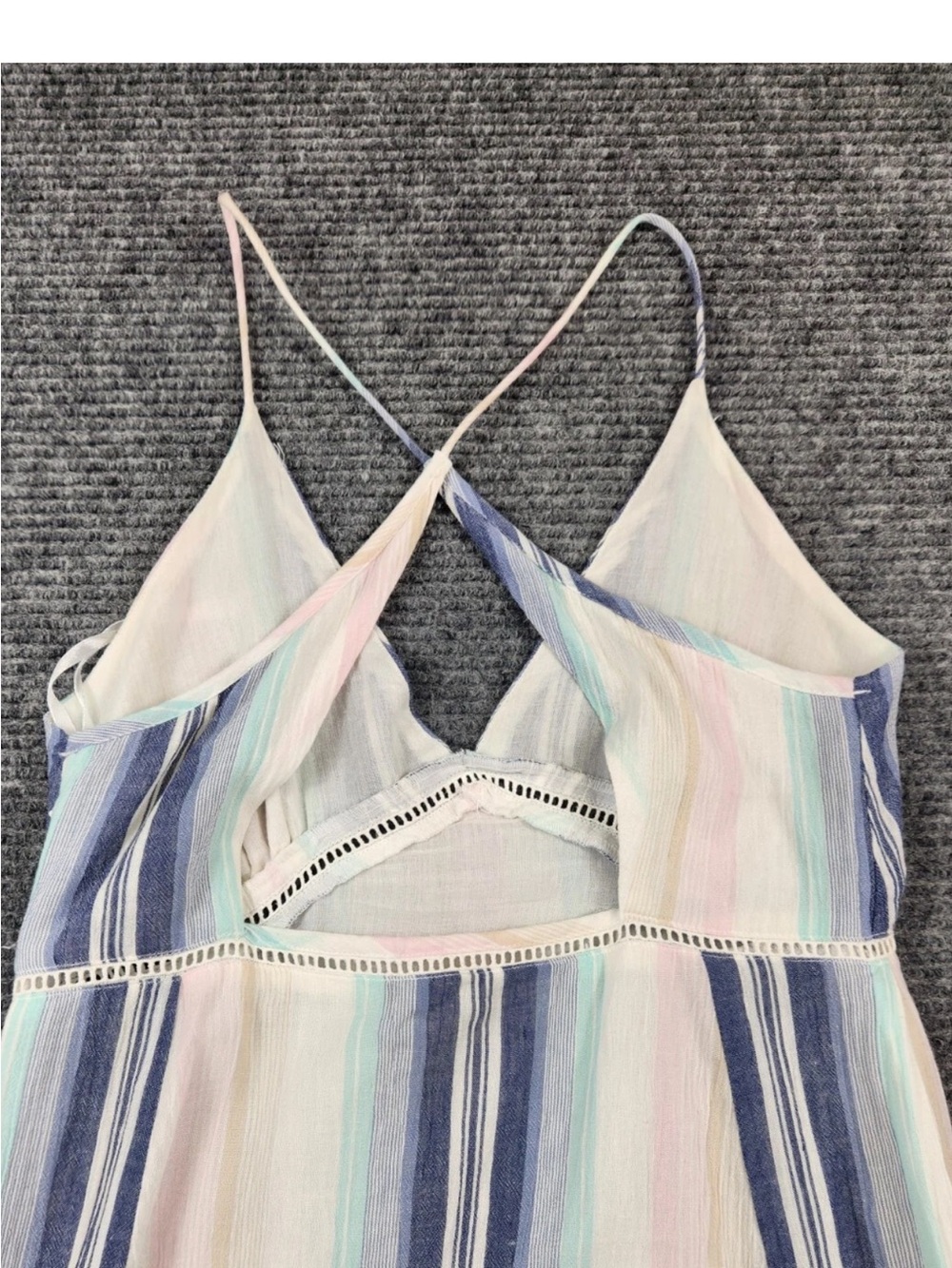 En Crème Cotton Gauze Halter Maxi Dress M Pastel Stripe Tiered Boho Beach C2 - Picture 7 of 12